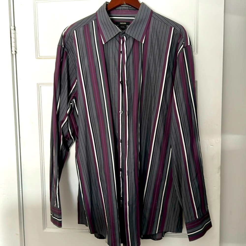 ALFANI men’s striped 100% cotton shirt,  XXL, long sleeves, button down front.